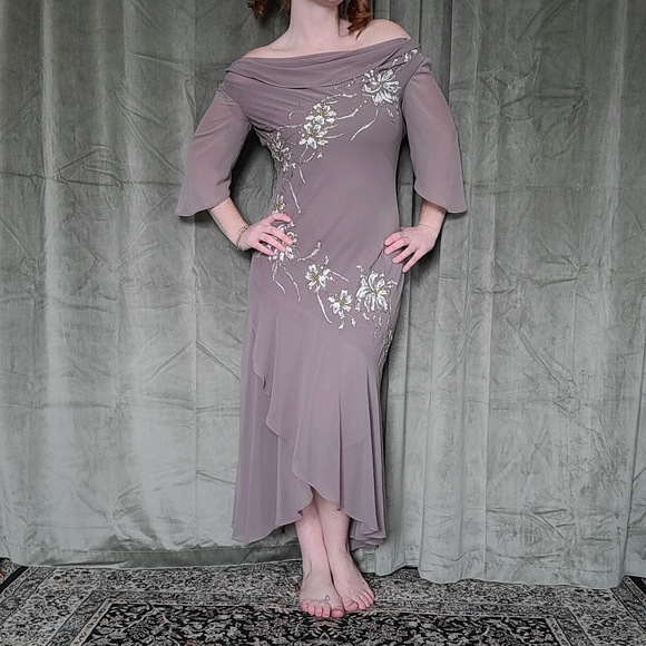 y2k Fairy Boho Regency Whismy Off The Shoulder Brown Embriodered Cocktail Dress - Picture 16 of 16